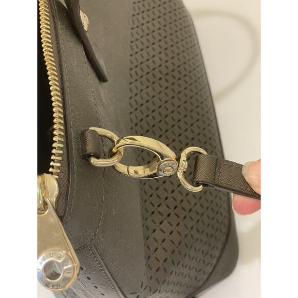 Henri Bendel WEST 57TH Large Brown Perforated Satchel Purse Gold Accents NWOT - Picture 15 of 15